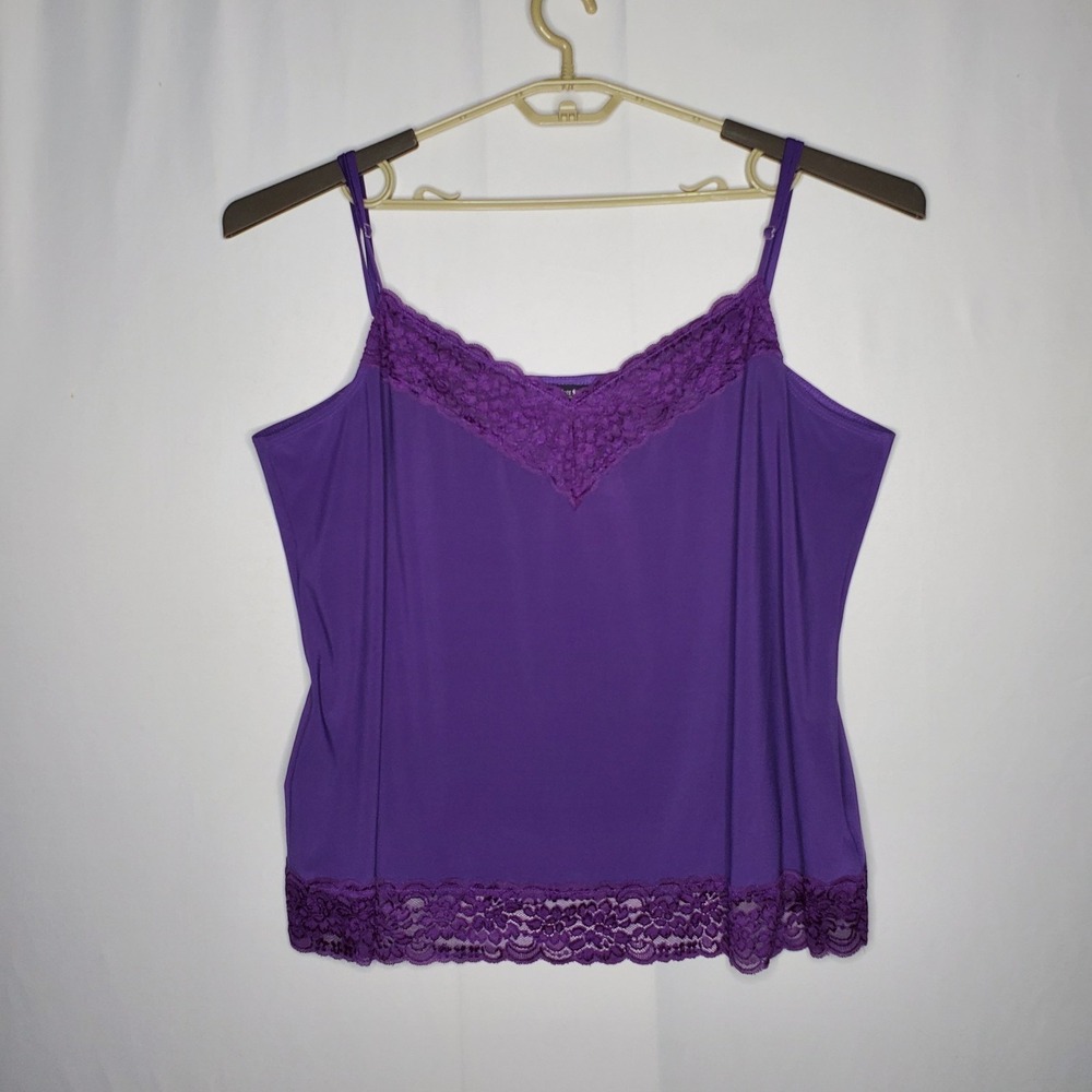 Citiknits Vtg Y2K Lace Trim Camisole Tank Top Women 2X Royal Purple Whimsigoth